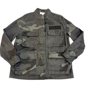 Highline Collective Green Camouflauge Military Jacket Embellishments Size XS